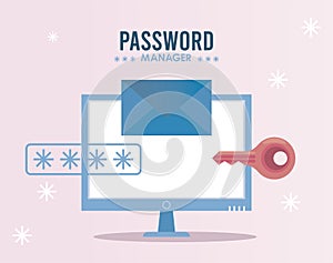 password manager theme with key and cypher in desktop photo