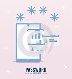 password manager theme with webpage templates and cypher in smartphone photo