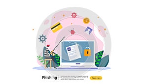 password phishing attack concept landing page template. heacker stealing personal internet security with tiny people character.