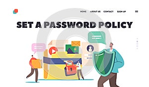 Password Policy Landing Page Template. Tiny Characters at Huge Protected Folder. Information and Documents Protection