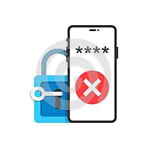 Password protection icon in flat style. Authentication vector illustration on isolated background. Login verification sign