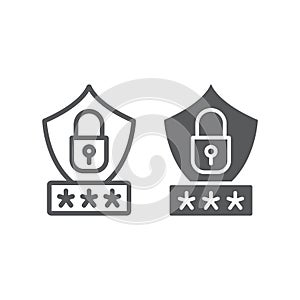 Password protection line and glyph icon, privacy and access, security sign, vector graphics, a linear pattern on a white