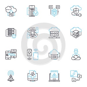 Password protection linear icons set. Encryption, Authentication, Passcode, Secure, Privacy, Lockdown, Access line
