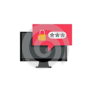 Password secure access on desktop computer icon isolated on white background