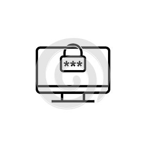Password secure access on desktop computer icon isolated on white background