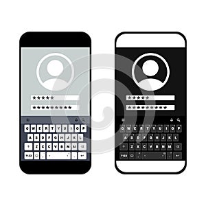 Password security access on mobile icon. Verification code. Typing username and password. Authentication login from system.