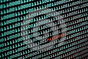 Password text and binary code concept from the desktop screen, selective focus