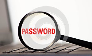 PASSWORD text on the magnifiyng. Business concept