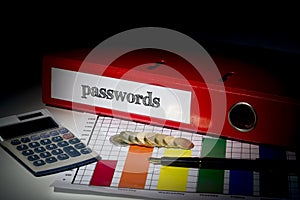 Passwords on red business binder