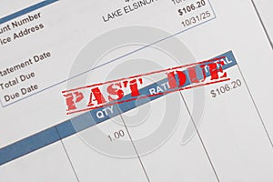 Past due stamp on a bill statement
