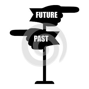 past future black hand pointers. Vector illustration. Stock image.