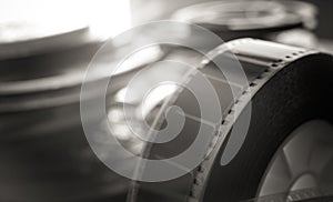 Past time movie symbol, 35 mm film reel evocative objects