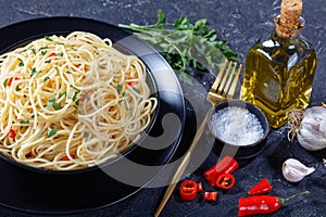 Pasta Aglio, Olio e Peperoncino in a bowl photo