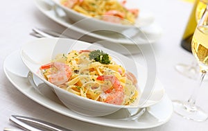 Pasta Alfredo with grilled shrimps