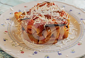 Pasta alla Norma, typical dish of Italian regional cuisine.