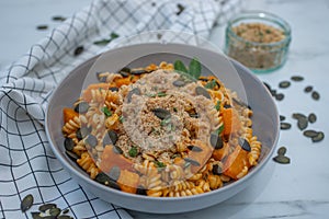 Pasta alla zucca, Italian pumpkin pasta photo