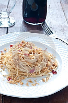 Pasta with anchovies and breadcrumbs, typical of Sicily