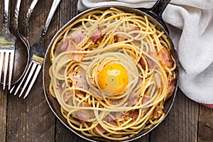 Pasta with bacon, egg and cheese