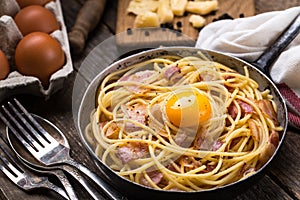 Pasta with bacon, egg and cheese