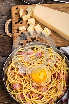 Pasta with bacon, egg and cheese