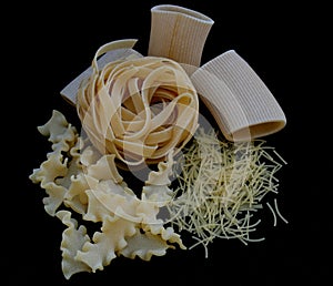 Pasta on black background. Tradotional food concept