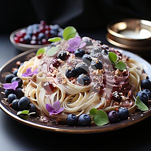 Pasta with blueberries,blackberries and cheese