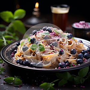 Pasta with blueberries and cheese