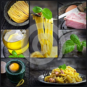 Pasta carbonara collage photo