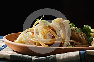 Pasta with cauliflower in darkness