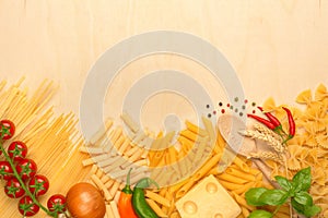 Pasta, cheese and fresh vegetables