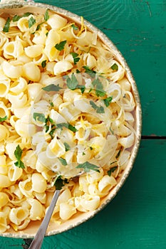 Pasta with cheese and lemon peel photo