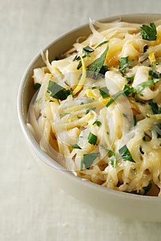 Pasta with cheese and lemon peel photo