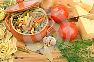 Pasta, cheese and seasonings