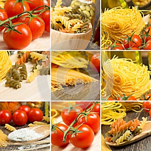 Pasta and cherry tomatoes, collage