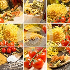 Pasta and cherry tomatoes, collage