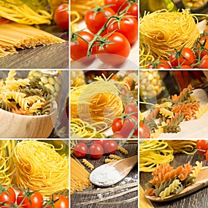 Pasta and cherry tomatoes, collage