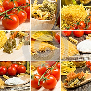 Pasta and cherry tomatoes, collage