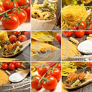 Pasta and cherry tomatoes, collage