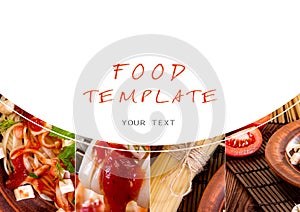 Pasta and cherry tomatoes, collage from several images