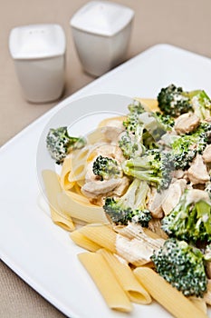 Pasta with chicken and broccoli dish