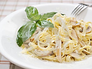 Pasta with chicken. Italian cuisine.