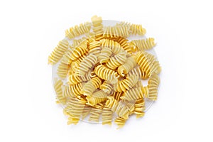 Pasta close-up. Fusilli spirale, on white background. Full depth of field photo