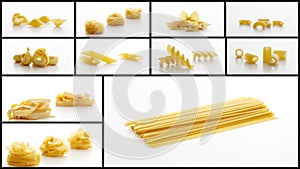 Pasta collage on white background