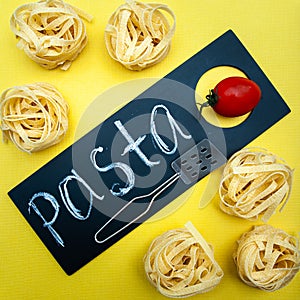 Pasta concept,, Tagliatelle before cooking