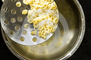 Pasta cooked in a pan