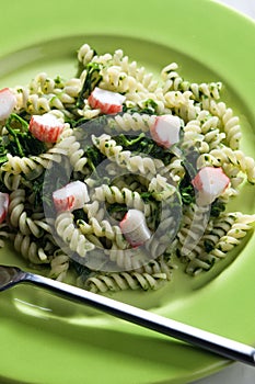 Pasta with crab sticks
