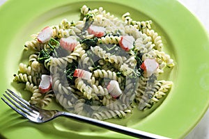 Pasta with crab sticks