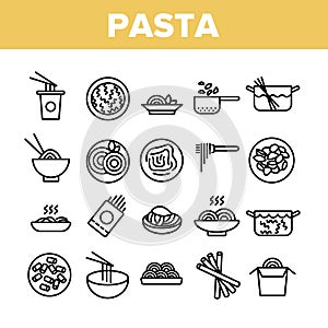 Pasta Dish Gastronomy Collection Icons Set Vector