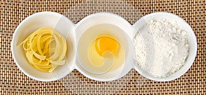 Pasta, egg yolk and flour