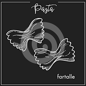 Pasta Farfalle chalk sketch for Italian cuisine menu or packaging design on black background